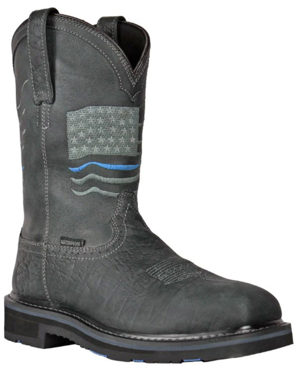Hoss Men's Rushmore Black Western Patriotic "Thin Blue Line" Charcoal Comp Toe