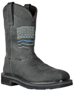 Hoss Men's Rushmore Black Western Patriotic "Thin Blue Line" Charcoal Comp Toe