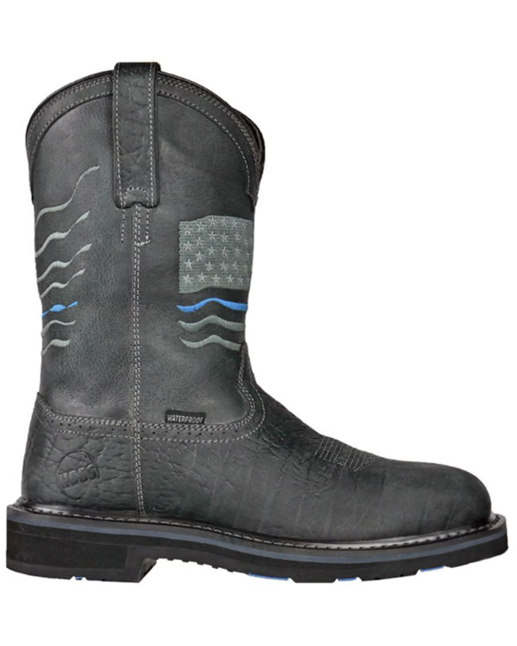 Hoss Men's Rushmore Black Western Patriotic "Thin Blue Line" Charcoal Comp Toe