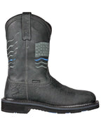Hoss Men's Rushmore Black Western Patriotic "Thin Blue Line" Charcoal Comp Toe