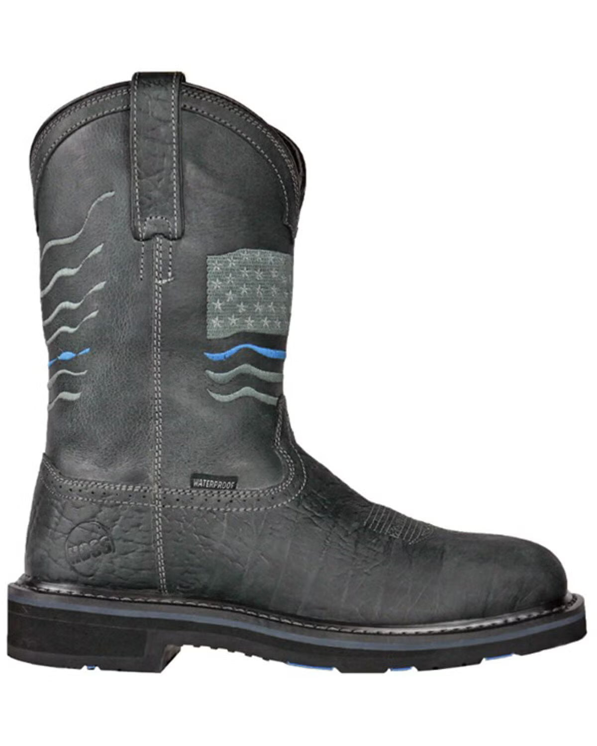 Hoss Men's Rushmore Black Western Patriotic "Thin Blue Line" Charcoal Comp Toe