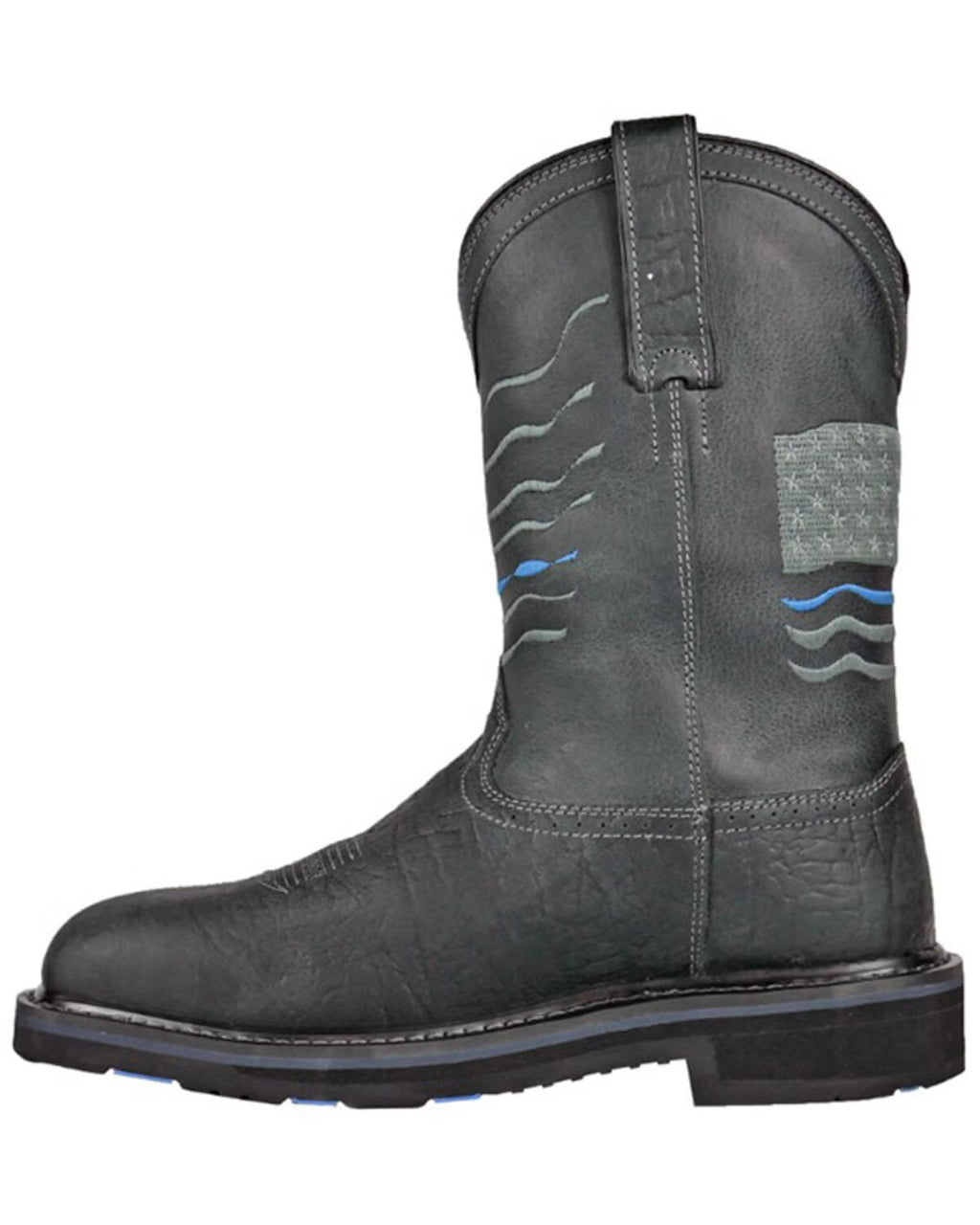 Hoss Men's Rushmore Black Western Patriotic "Thin Blue Line" Charcoal Comp Toe