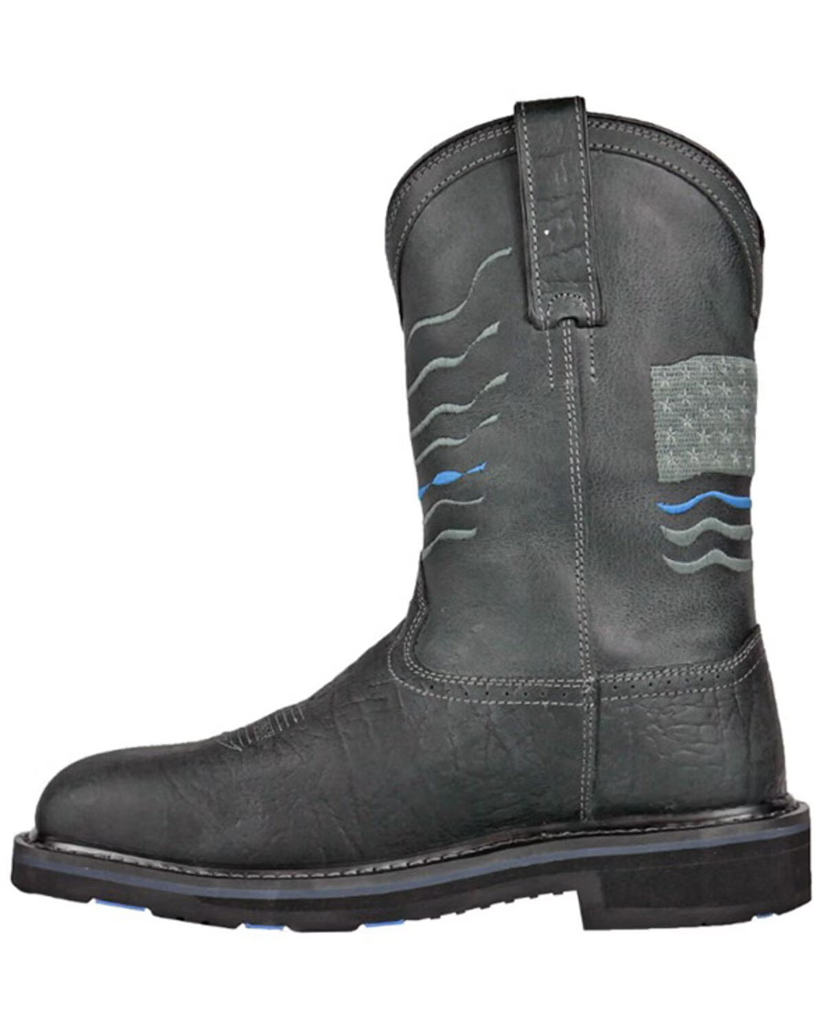 Hoss Men's Rushmore Black Western Patriotic "Thin Blue Line" Charcoal Comp Toe