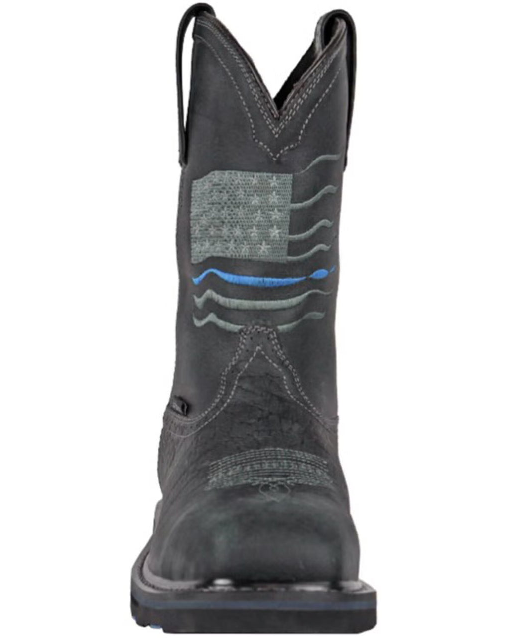 Hoss Men's Rushmore Black Western Patriotic "Thin Blue Line" Charcoal Comp Toe