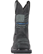 Hoss Men's Rushmore Black Western Patriotic "Thin Blue Line" Charcoal Comp Toe