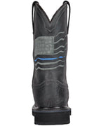 Hoss Men's Rushmore Black Western Patriotic "Thin Blue Line" Charcoal Comp Toe