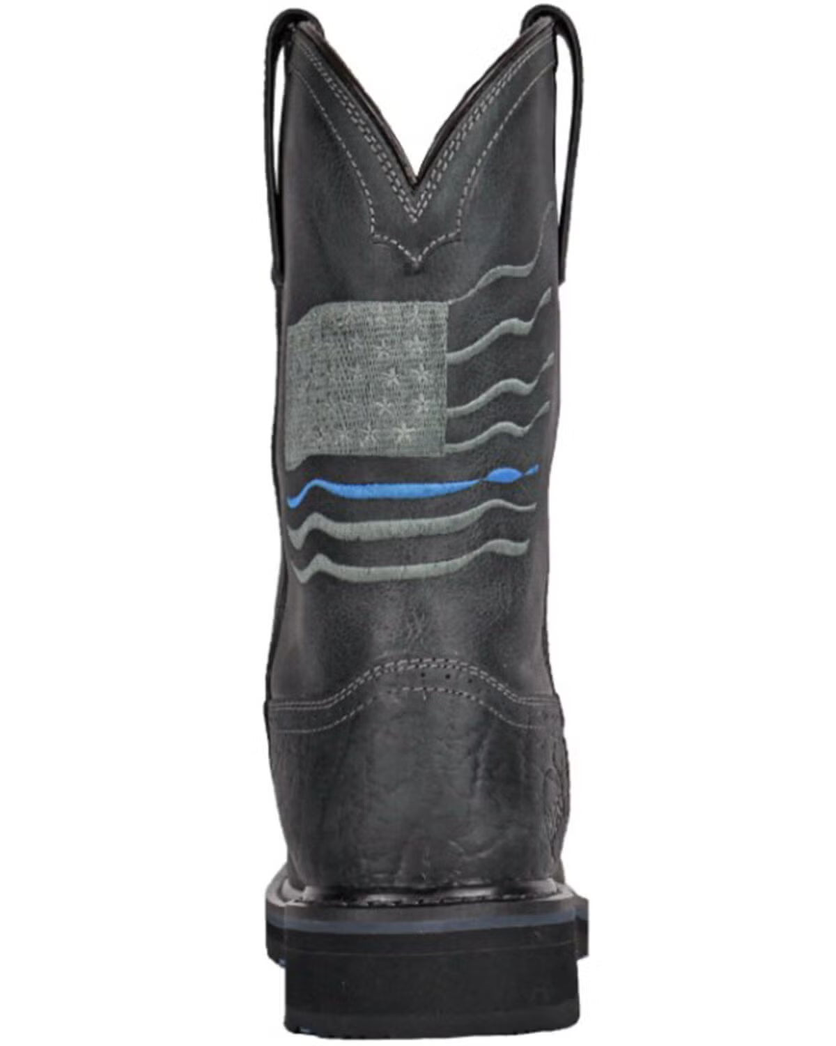 Hoss Men's Rushmore Black Western Patriotic "Thin Blue Line" Charcoal Comp Toe