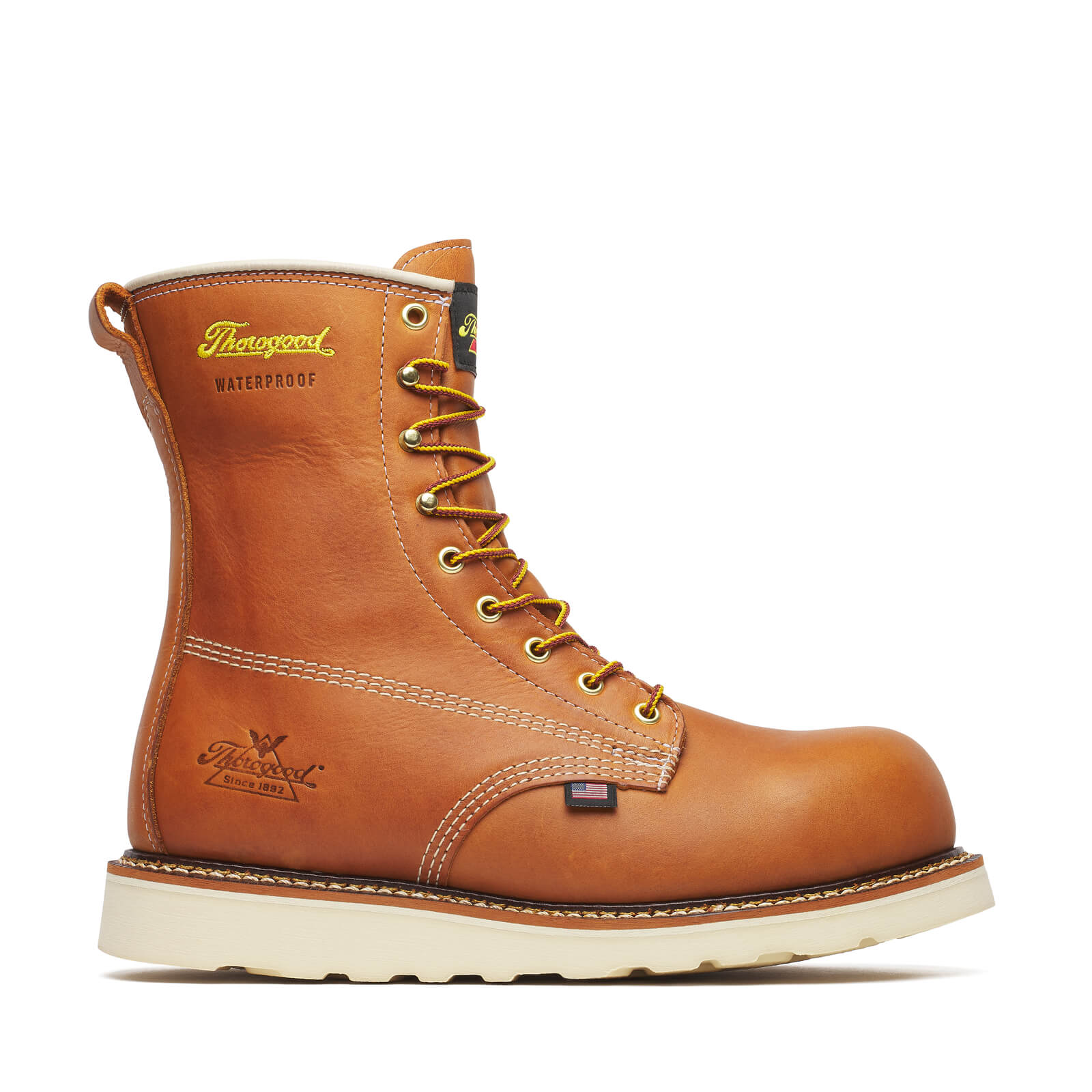 Thorogood American Heritage – Waterproof – 8″ Tobacco Composite Safety Toe – Plain Toe MAXWear Wedge™