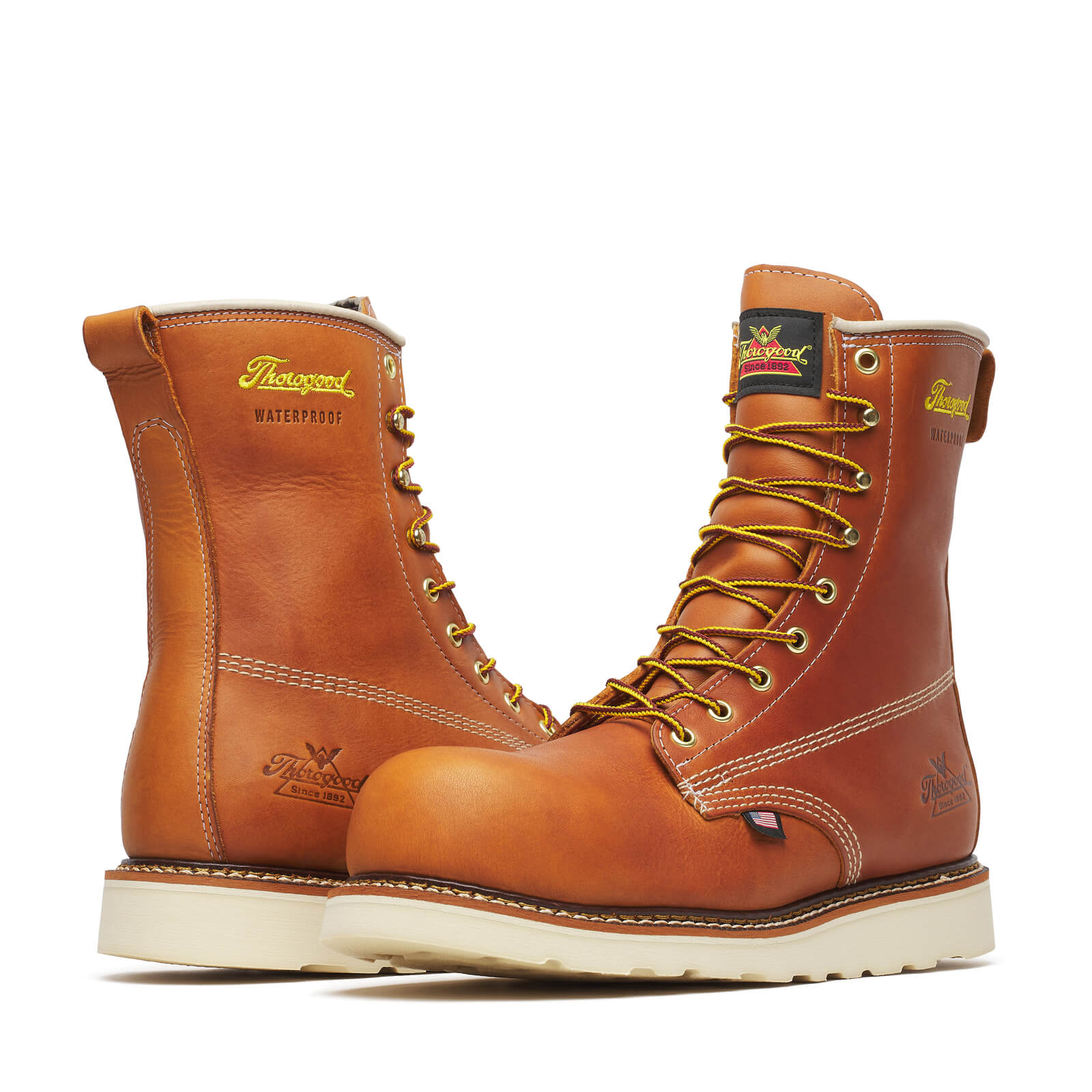 Thorogood American Heritage – Waterproof – 8″ Tobacco Composite Safety Toe – Plain Toe MAXWear Wedge™
